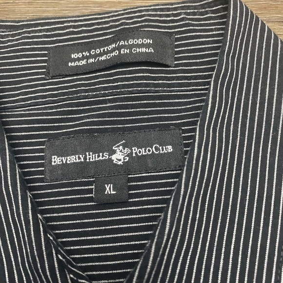Beverly Hills Polo black white stripe long sleeve button down Men shirt size XL - Picture 6 of 6